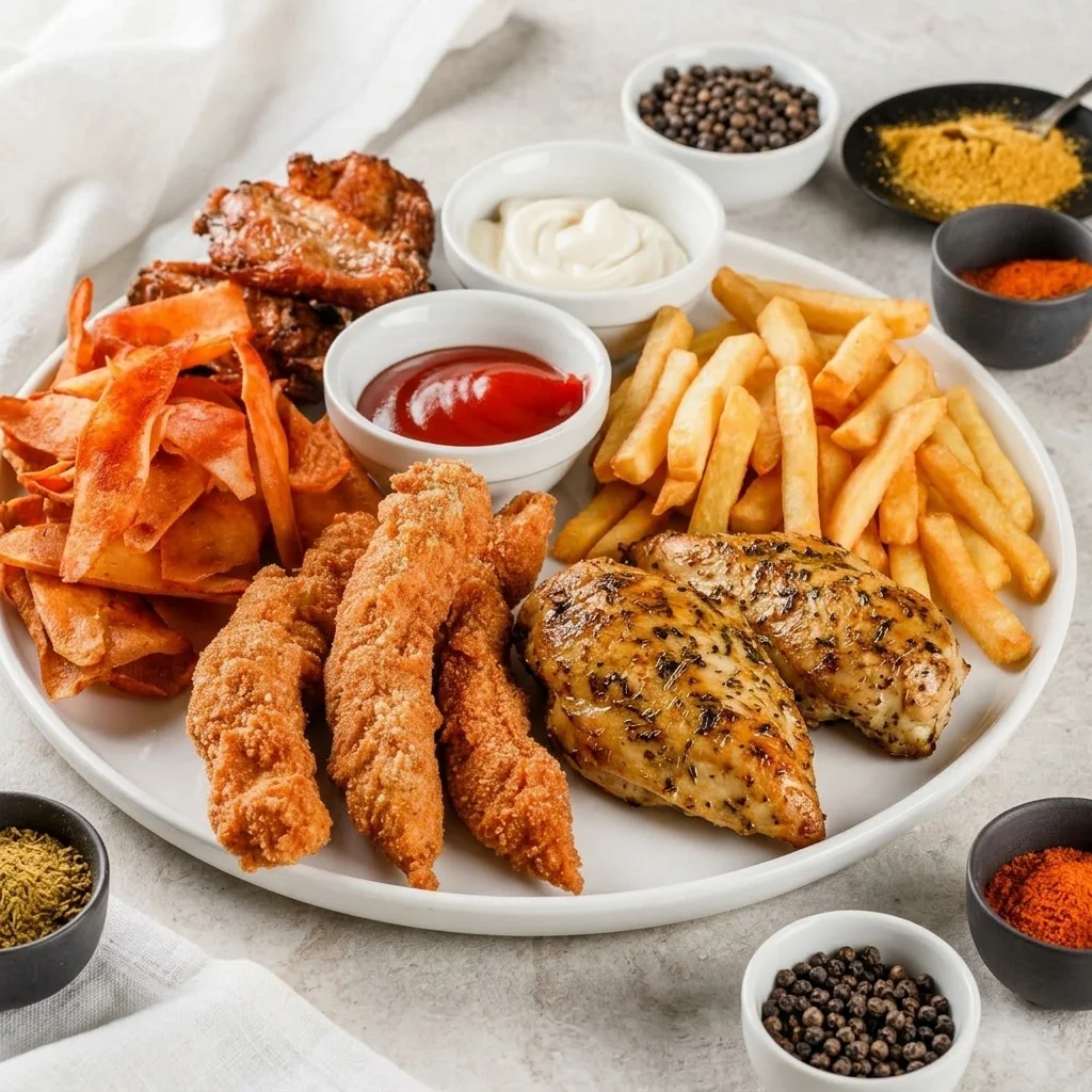 Sizzler Platter at Banff Sizzlers Pub & Grill — signature shareable platter with crispy fries, onion rings, chicken wings and tortilla chips on Banff Avenue